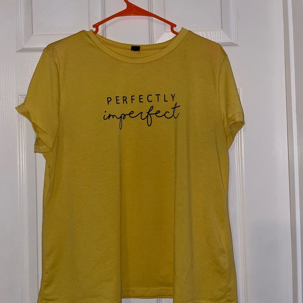 SHEIN Yellow 'Perfectly Imperfect' Short Sleeve Graphic Tee